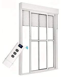 Porta Integrada 2 Folhas em Alumínio Branco com Persiana Automática Integrada | Vidro Liso e Fechadura | Linha Premium