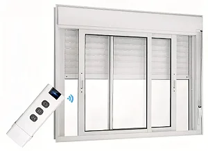 Janela em Alumínio Branco com Persiana Integrada Automática | 2 Folhas Móveis e Vidro Liso |Premium