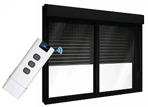 Janela em Alumínio Preto com Persiana Integrada Automática | 2 Folhas Móveis e Vidro Liso |Premium