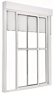 Porta Integrada 2 Folhas Alumínio Branco com Persiana e Vidro Liso | Linha Premium