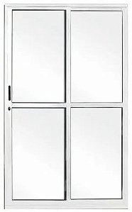 Porta de Correr Sacada 2 Folhas com 1 Fixa | Alumínio Branco, Vidro Liso e Fechadura – Linha 25