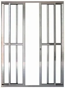 Porta de Correr Sacada 4 Folhas em Alumínio Brilhante | Linha 25 com Vidro Liso, Fechadura e Design Moderno