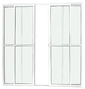 Porta de Correr para Sacada 4 Folhas | Alumínio Branco Linha 25 com Vidro Liso e Fechadura