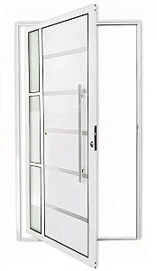 Porta Pivotante Lambril Miraggio com Frisos e Visor Lateral em Vidro Mini Boreal | Puxador 80cm e Fechadura Rolete – Linha Super 25