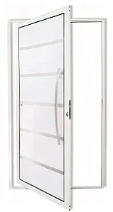 Porta Pivotante Lambril Premium com Frisos em Alumínio Branco | Puxador 80cm e Fechadura Rolete – Linha Super 25