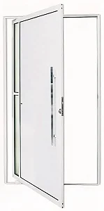 Porta Pivotante Visione com 2 Vidros em Alumínio Branco | Puxador 80cm + Fechadura Rolete | Linha 25 Premium