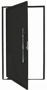 Porta Pivotante Lambril em Alumínio Preto | Puxador 80cm + Fechadura Rolete | Linha Super 25 Premium