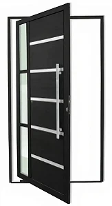 Porta Pivotante Lambril Miraggio com Friso e Visor Lateral | Vidro Mini Boreal + Puxador 80cm | Linha Super 25 Premium