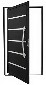 Porta Pivotante Lambril Premium com Friso Lateral em Alumínio Preto | Puxador 80cm + Fechadura Rolete | Linha Super 25