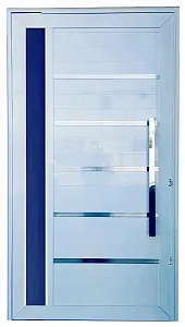 Porta Pivotante Lambril Linha 30 com Frisos e Visor Lateral | Vidro Incolor, Puxador 80cm e Dupla Fechadura – Alumínio Branco