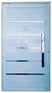 Porta Pivotante Lambril Linha 30 com Frisos | Puxador 80cm e Dupla Fechadura – Alumínio Branco