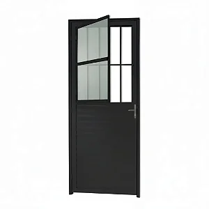 Porta Social com Postigo em Alumínio Preto | Vidro Jateado, Linha 25 Premium e Design Moderno