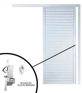 Porta de Correr Suspensa com Palheta em Alumínio Branco e Fechadura de Segurança | Ventilação e Design Moderno