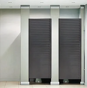 Porta Vestiário Divisória com Palheta em Alumínio Preto | Linha 25 com Fechadura de Trinco