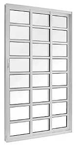 Porta de Correr 3 Folhas com Travessa | Alumínio Branco, Vidro Liso e Fechadura Reforçada – Linha 25