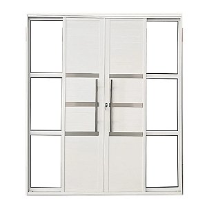 Porta Balcão 4 Folhas Alumínio Branco Linha 25 Lambril com Visor e Friso