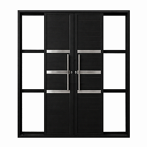 Porta Balcão 4 Folhas Alumínio Preto Linha 25 Lambril com Visor e Friso