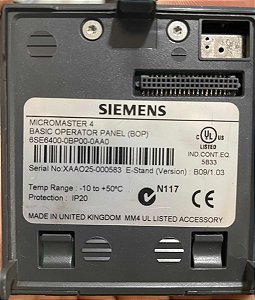 Micromaster 4basic Operator Panel (bop)6se6400-0bp00-0aa0