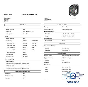 Inversor De Frequência Siemens 6sl3210-5be22-2uv0 3cv 380v