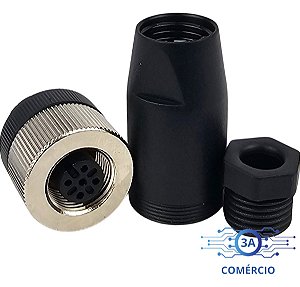 Conector Para Sensor M12 3 Pinos Fêmea Reto Pg7 Novo Com Nf
