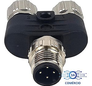 Conector Para Sensor M12 Y 4 Pinos 1 Macho / 2 Fêmea
