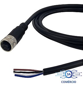 Conector Sensor M12 4 Pinos Fêmea Reto Com Cabo 2 Metros