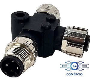 Conector Para Sensor M12 T 4 Pinos 2 Fêmea / 1 Macho