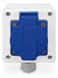 Tomada Azul Sobrepor Padrão Br Trilho Din 2p+t 20a Cx Br