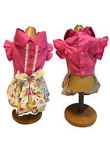 Vestido Pet Rosa Gola Chic Estampa Divertida Para Cadelas