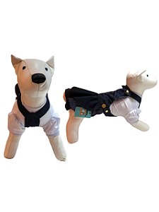 Jardineira Jeans Pet Saia Com Camisa Branca Para Cadelas