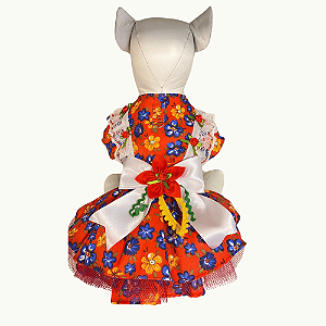 Vestido Pet São João Floral Vermelho Com Laço e Flor Para Cadelas