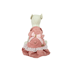 Vestido Pet Veludo Rosê C/ Laço Para Cadelas