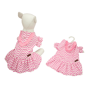 Vestido Pet Passeio Estampa Zigue Zague C/Gola Para Cadelas