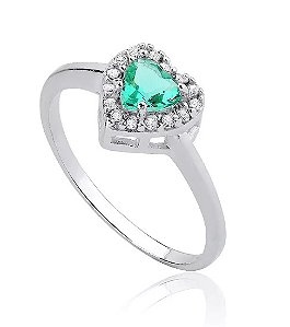 ANEL DE PRATA CORAÇÃO TURMALINA CRAVEJADO