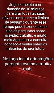 Jogo de tarot com duração de 30 minutos sem limite de pergunta