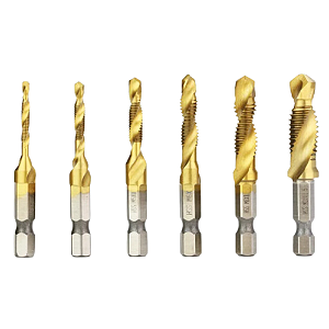 Kit 6 Brocas macho 3 em 1 Faz Rosca Chanfra Perfura HSS M3/M4/M5/M6/M8/M10 GT6211 INNOVI CRAFT