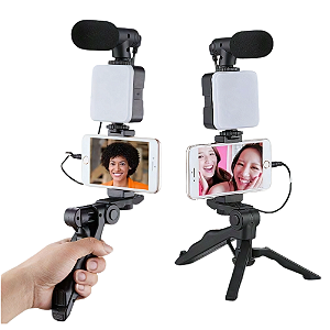 Kit Gravação 4 Em 1 Com Controle Remoto Suporte Celular LED E Microfone INNOVI CRAFT