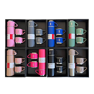 Kit Garrafa Térmica Inox 500ml com 3 xícaras camping viagem café INNOVI CRAFT