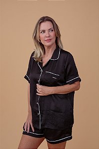 Pijama americano curto Preto vivo branco