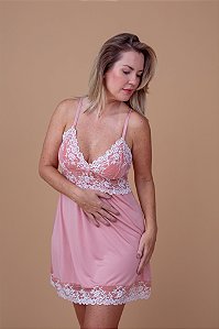 Camisola Salmão com renda branca