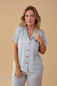 Pijama longo Cinza Coraçõezinhos
