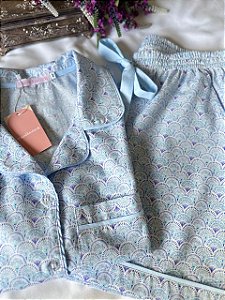 Pijama americano curto azul-lavanda