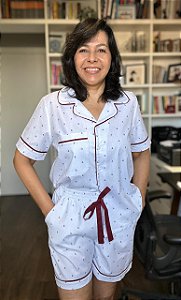 Pijama americano curto branco estampa âncoras
