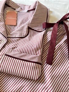 Pijama americano curto listras vinho