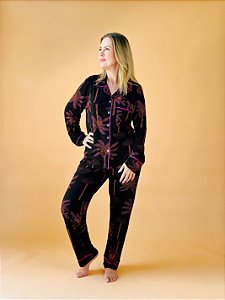 Pijama americano longo Preto Begônia