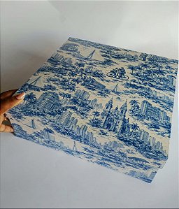 CAIXA CARTONADA ESTAMPADA AZUL 32,5X32,5X10,5cm