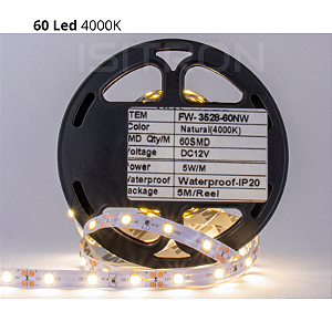 Fita 60 Led 3528 Branco Neutro 4000k Dupla Face IP20 Sem Silicone 5 Metros