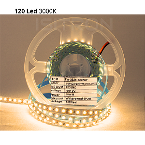 Fita 120 Led 3528 Branco Quente 3000k Dupla Face IP20 Sem Silicone 5 Metros