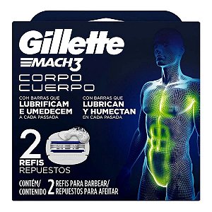 Carga para Aparelho de Depilação Corporal Gillette Mach3 Corpo para Homens 2 Unidades