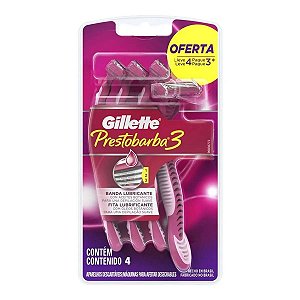 Aparelho de Depilar Descartável Feminino Gillette Prestobarba3 4 Unidades